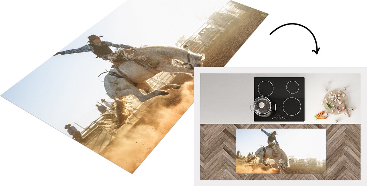 KitchenYeah Keukenloper - Loper keuken - Paard - Cowboy - Stof - 120x60 cm - Keukenloper vinyl Multicolor