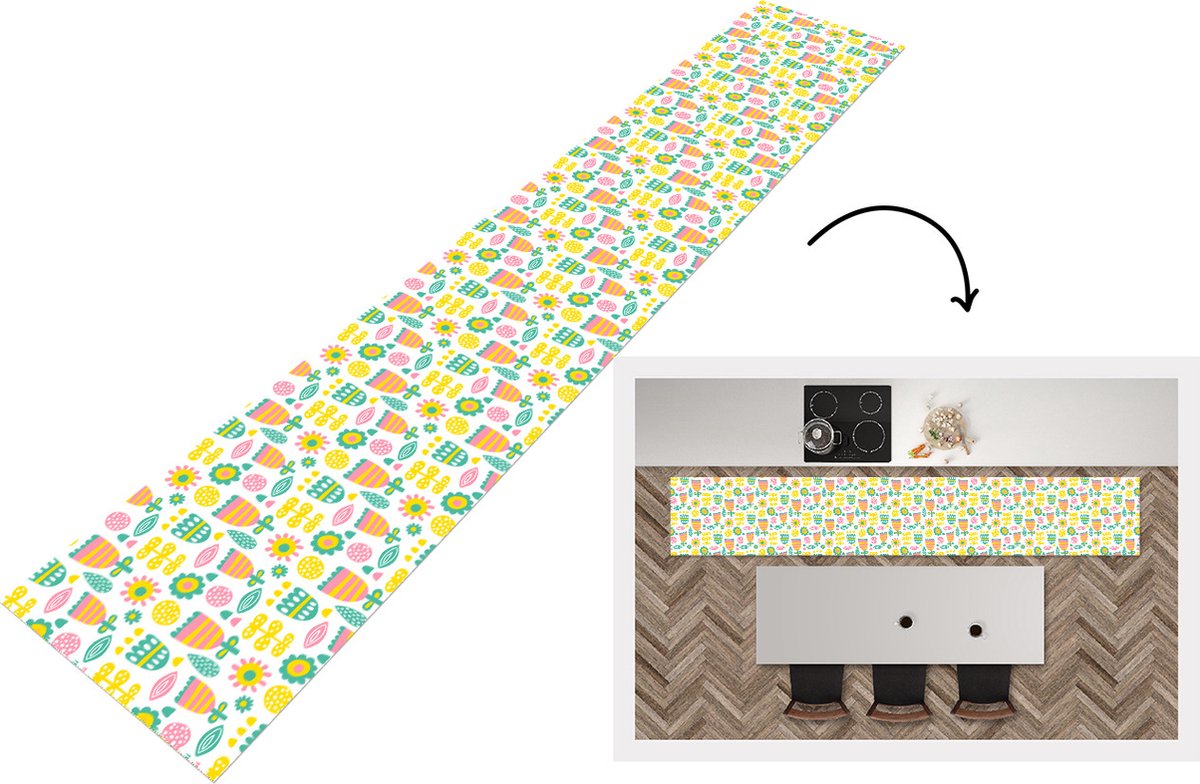 KitchenYeah Keukenloper - Loper keuken - Scandinavisch - Bloemen - Lente - Patroon - Keukenloper vinyl multicolor, foto 6