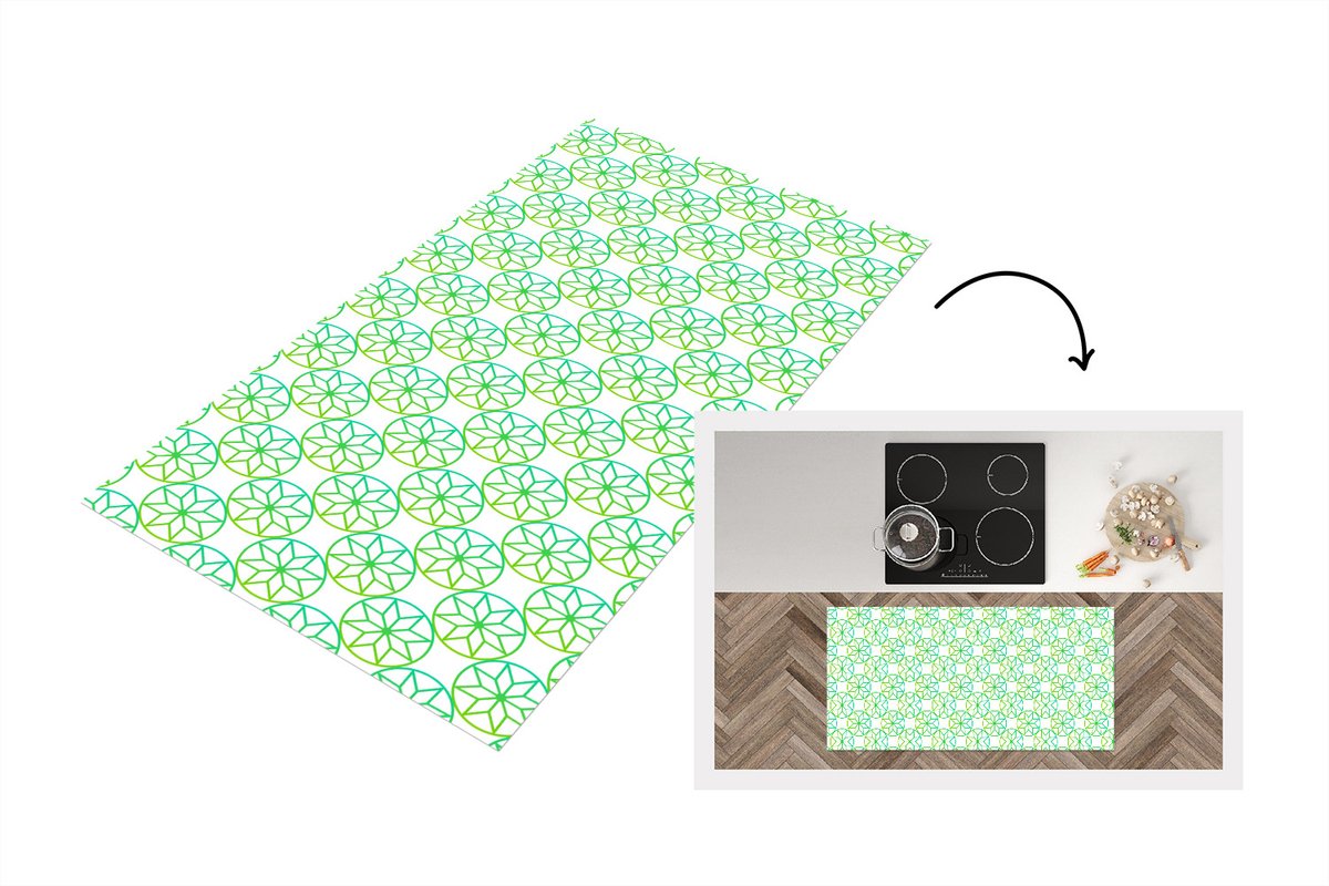 KitchenYeah Keukenloper - Loper keuken - Groen - Sterren - Patronen - Cirkel - 120x60 cm - Keukenloper vinyl Multicolor