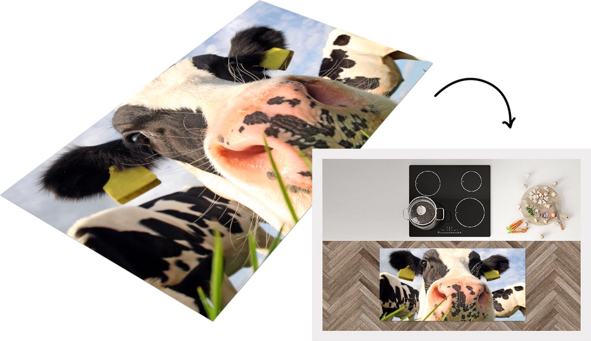 KitchenYeah Keukenloper - Loper keuken - Koeien - Boerderij - Gras - 120x60 cm - Keukenloper vinyl Multicolor
