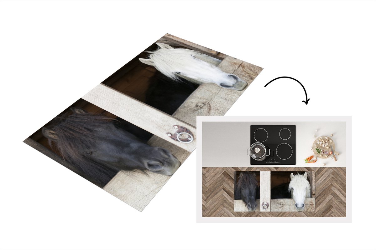 KitchenYeah Keukenloper - Loper keuken - Paarden - Paardenstal - Planken - 120x60 cm - Keukenloper vinyl Multicolor