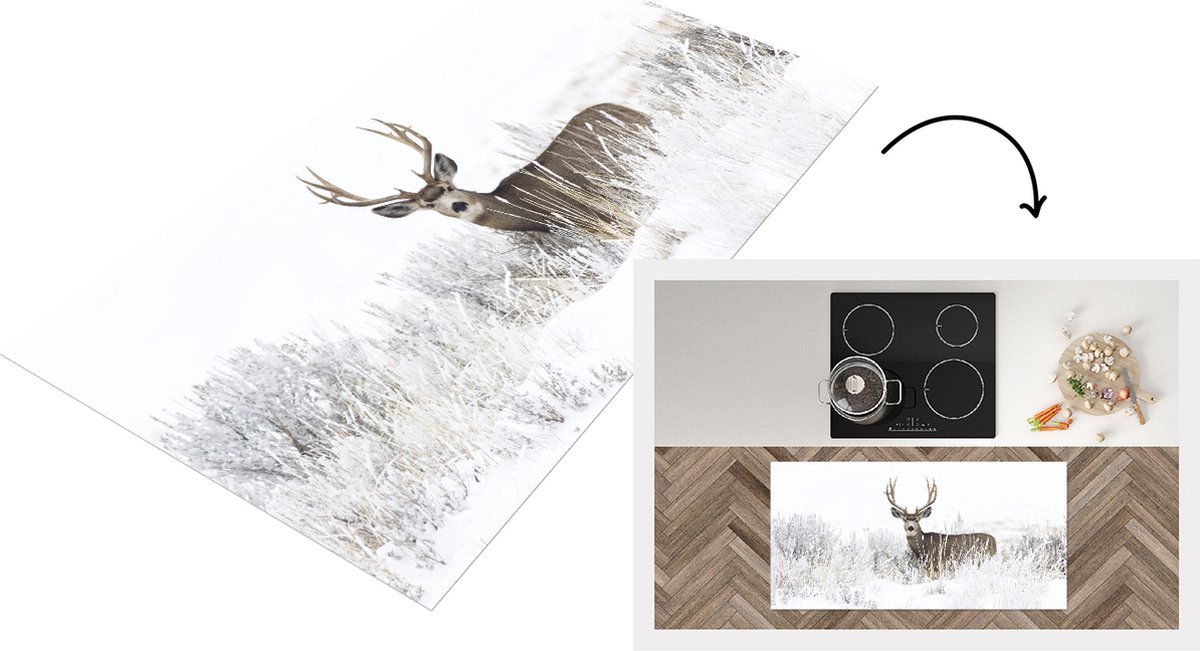 KitchenYeah Keukenloper - Loper keuken - Hert - Winter - Sneeuw - 120x60 cm - Keukenloper vinyl Multicolor