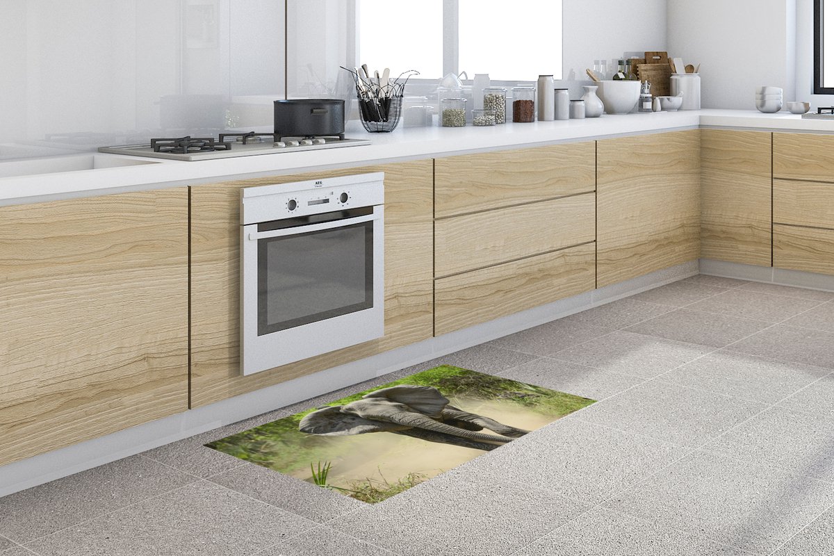 KitchenYeah Keukenloper - Loper keuken - Rennende olifant - Keukenloper vinyl multicolor, foto 2