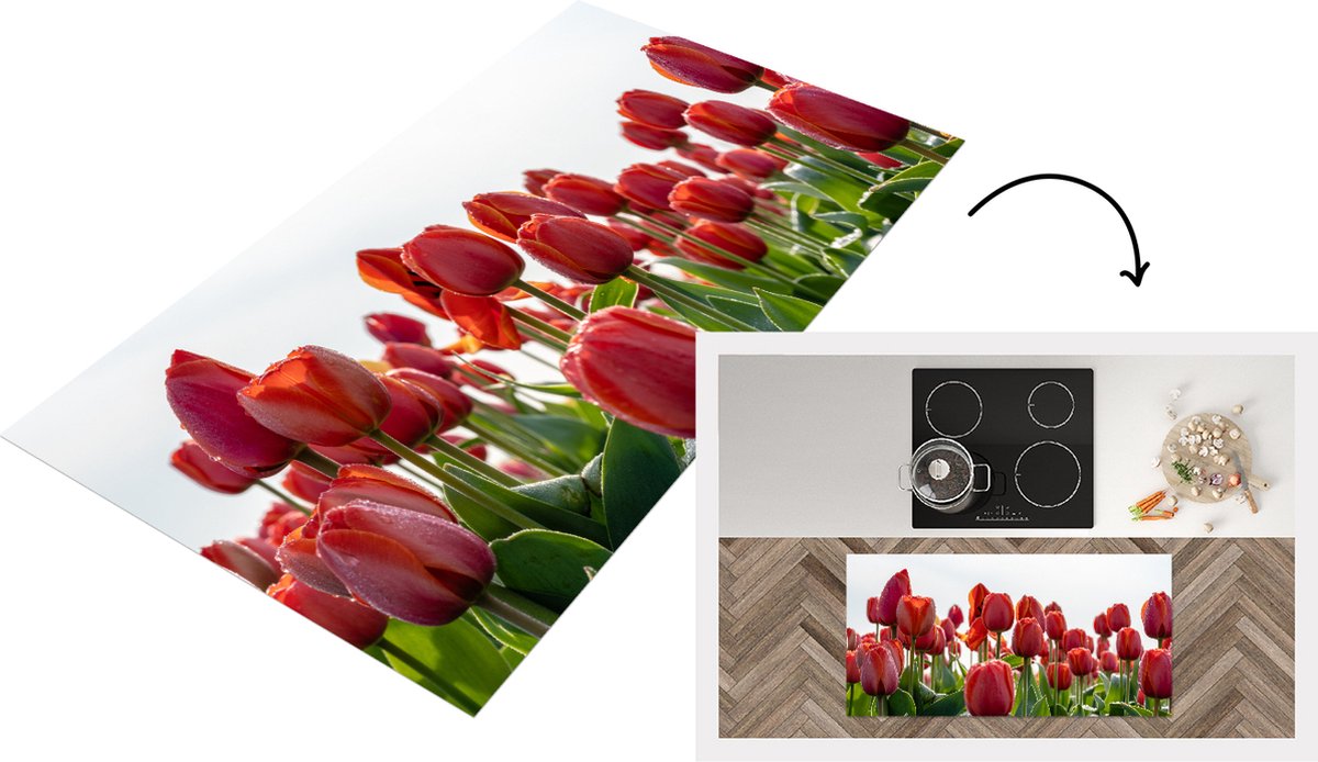 KitchenYeah Keukenloper - Loper keuken - Een gebied met rode tulpen in Nederland - 120x60 cm - Keukenloper vinyl Multicolor