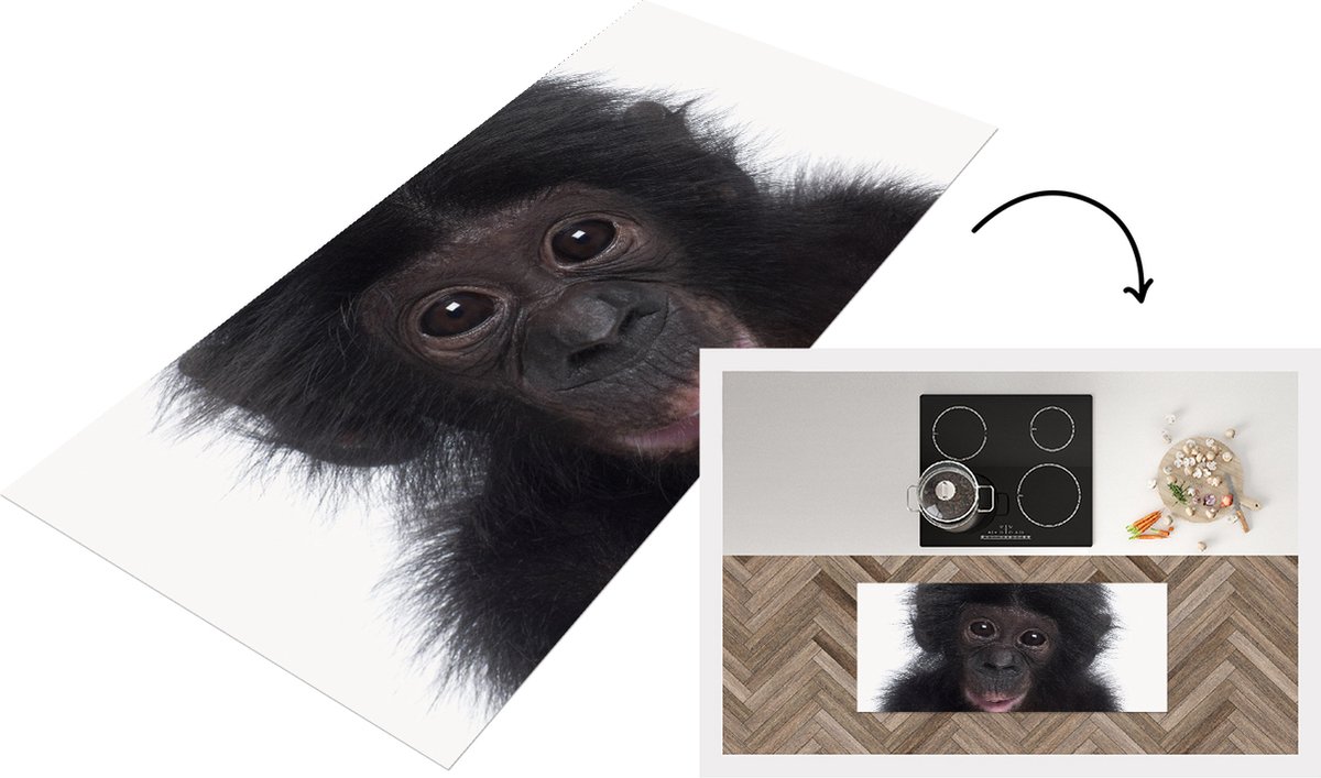 Keukenloper - Loper keuken - Baby Chimpansee - Aap - Jong - Portret - Kinderkamer - Jongens slaapkamer - 120x50 cm - Keukenloper vinyl