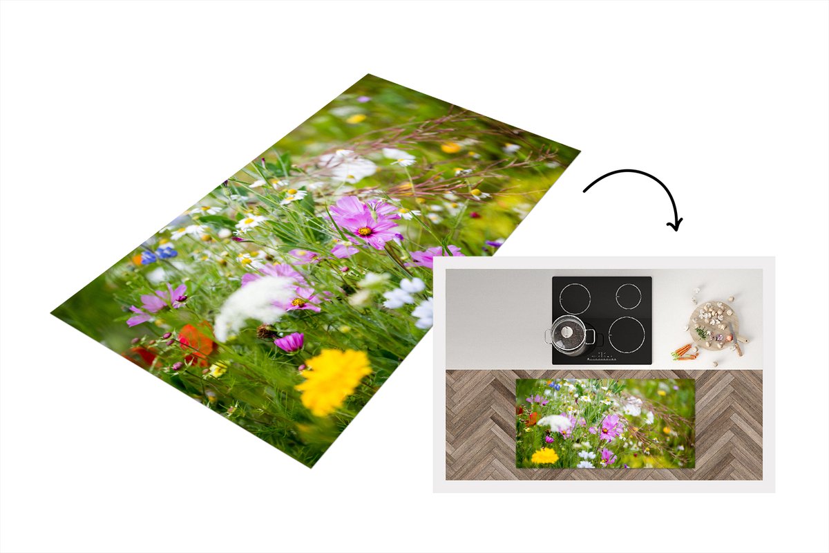 KitchenYeah Keukenloper - Loper keuken - Bloemen - Kleuren - Wild - 120x60 cm - Keukenloper vinyl Multicolor