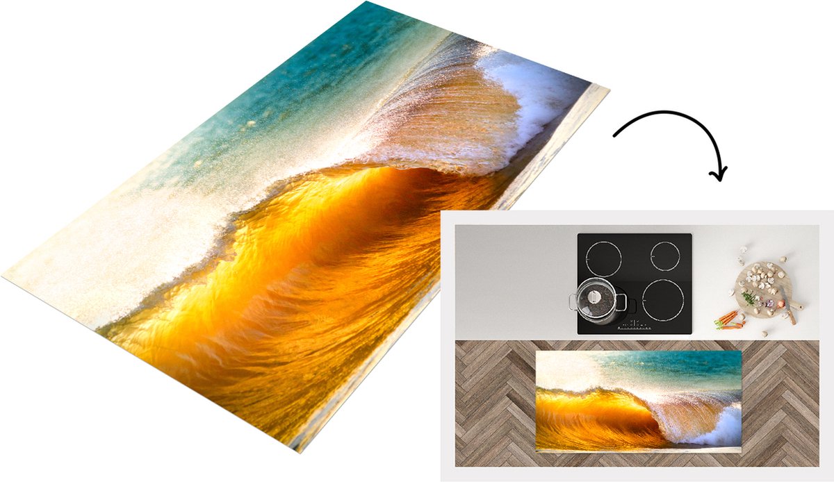 KitchenYeah Keukenloper - Loper keuken - Strand - Zee - Golf - 120x60 cm - Keukenloper vinyl Multicolor