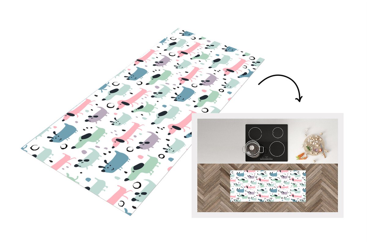 KitchenYeah Keukenloper - Loper keuken - Patroon - Hond - Tekenen - 120x50 cm - Keukenloper vinyl Multicolor