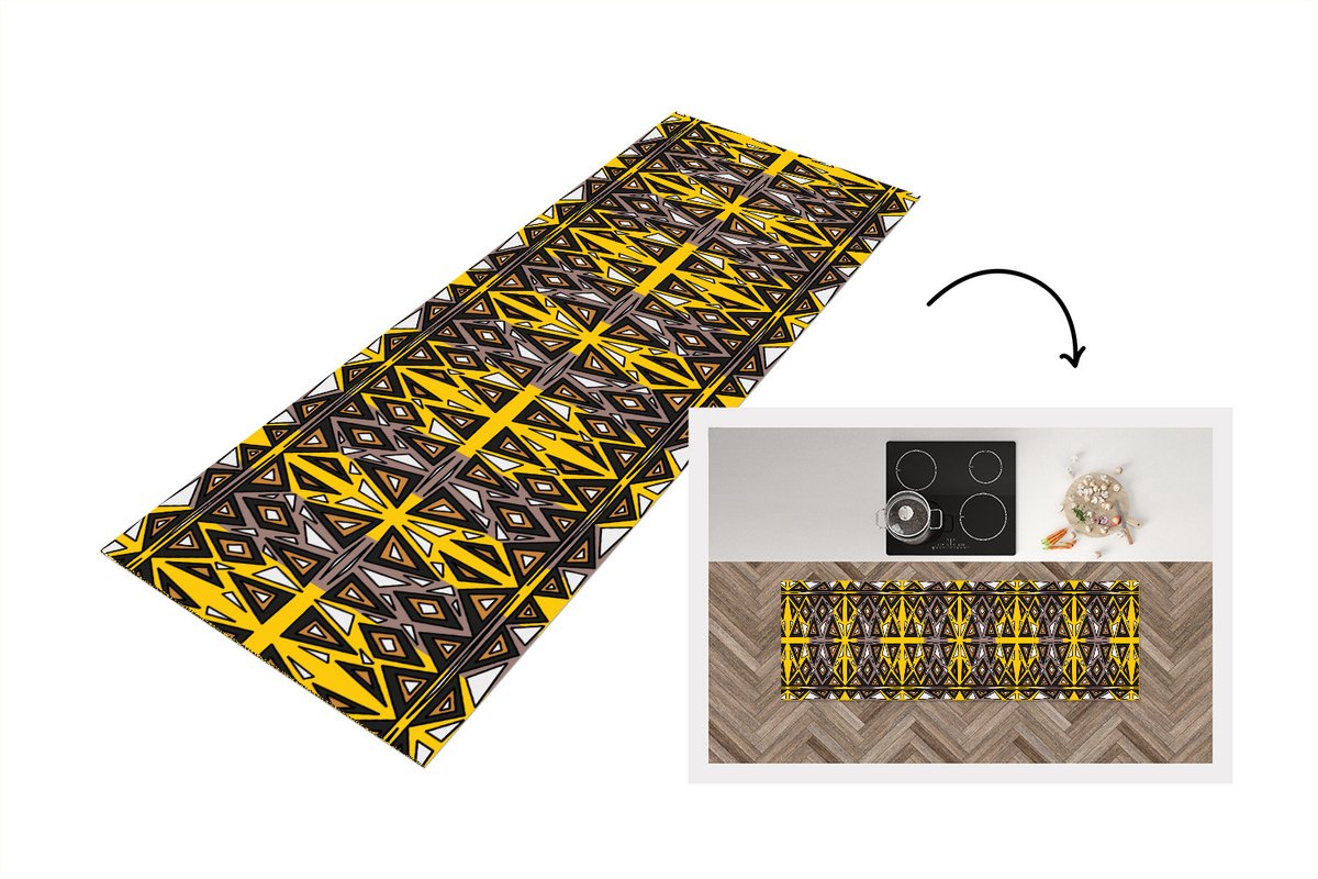 KitchenYeah Keukenloper - Loper keuken - Afrika - Geometrie - Patronen - 180x60 cm - Keukenloper vinyl Multicolor