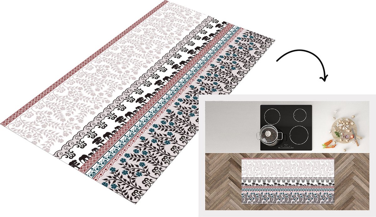 KitchenYeah Keukenloper - Loper keuken - Patronen - Safari - Olifant - Afrika - 120x60 cm - Keukenloper vinyl Multicolor