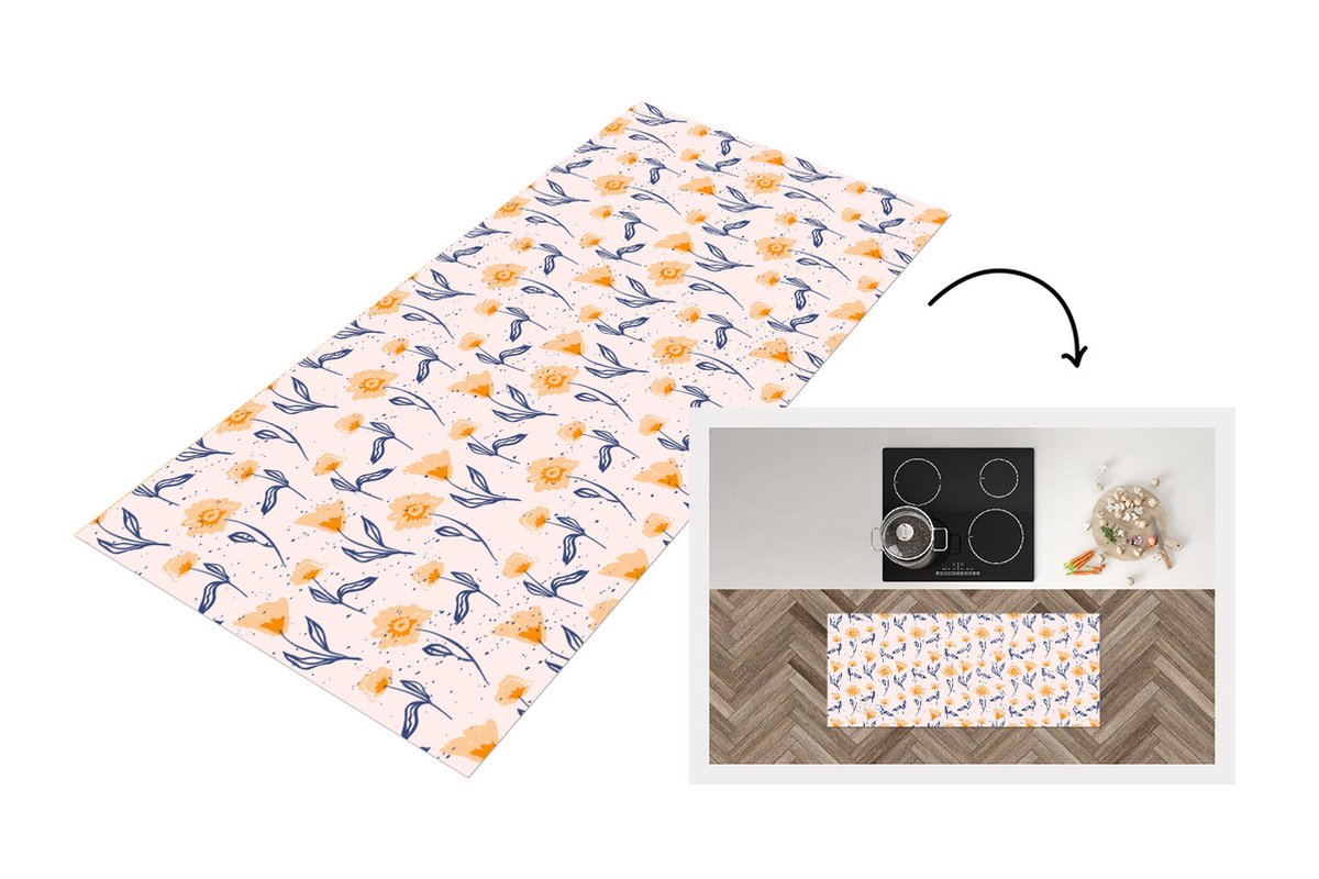 KitchenYeah Keukenloper - Loper keuken - Bloemen - Patronen - Zomer - 120x50 cm - Keukenloper vinyl Multicolor