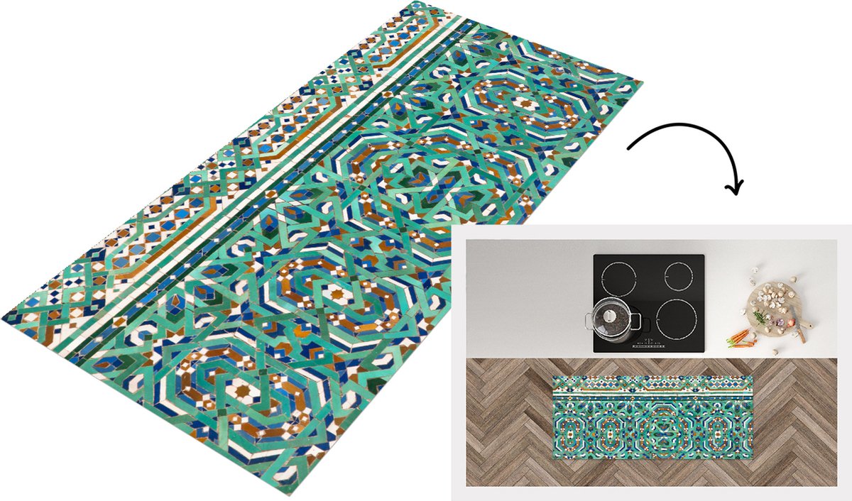 KitchenYeah Keukenloper - Loper keuken - Een traditionele Marokkaanse mozaïekdecoratie - Keukenloper vinyl Multicolor