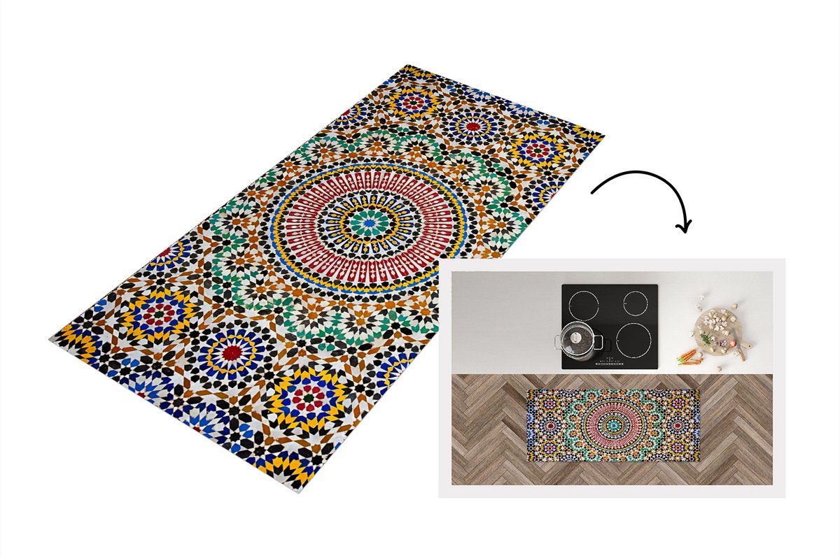 KitchenYeah Keukenloper - Loper keuken - Een bovenaanzicht van Marokkaans mozaïek - Keukenloper vinyl Multicolor