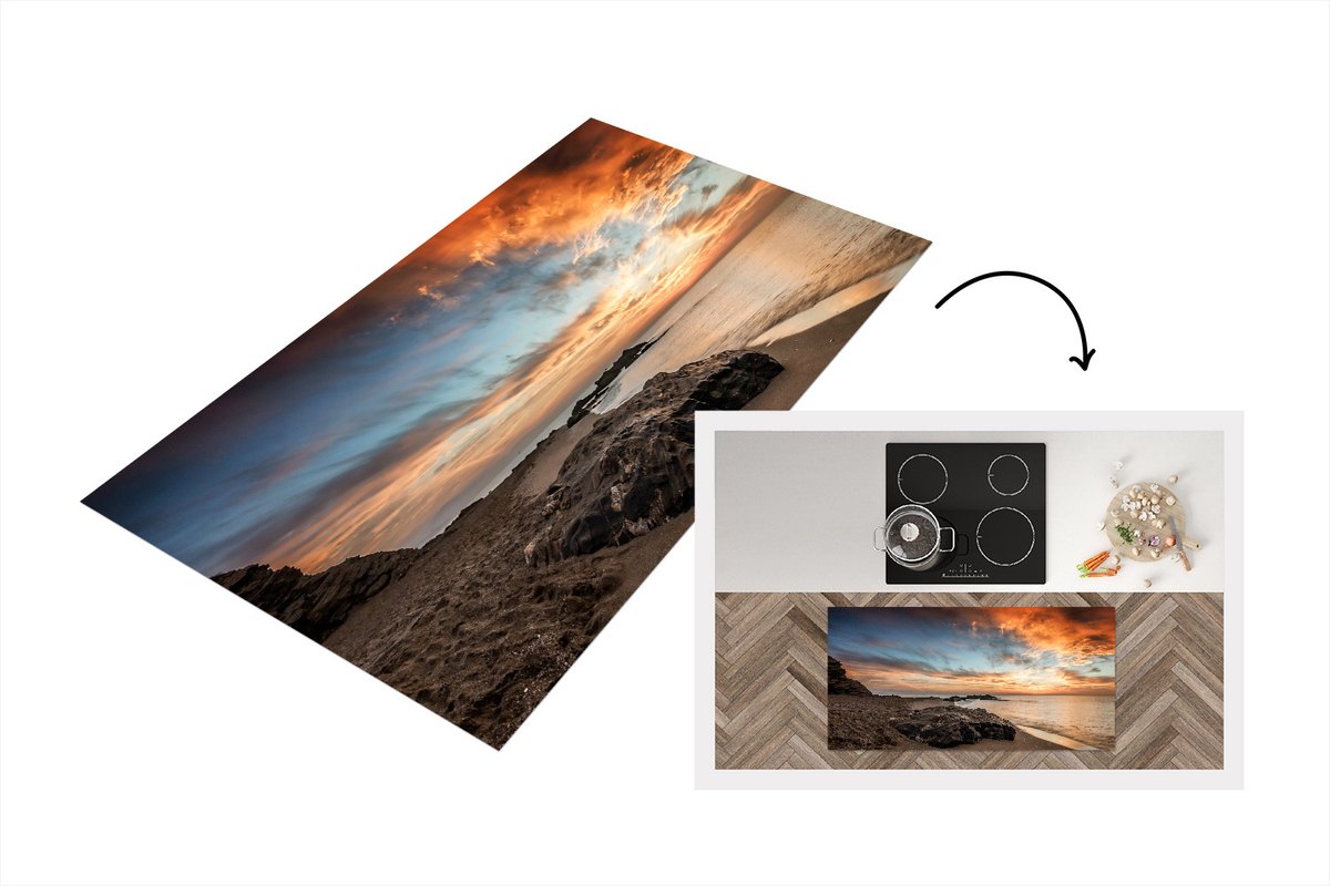 KitchenYeah Keukenloper - Loper keuken - Zee - Lucht - Strand - 120x60 cm - Keukenloper vinyl Multicolor