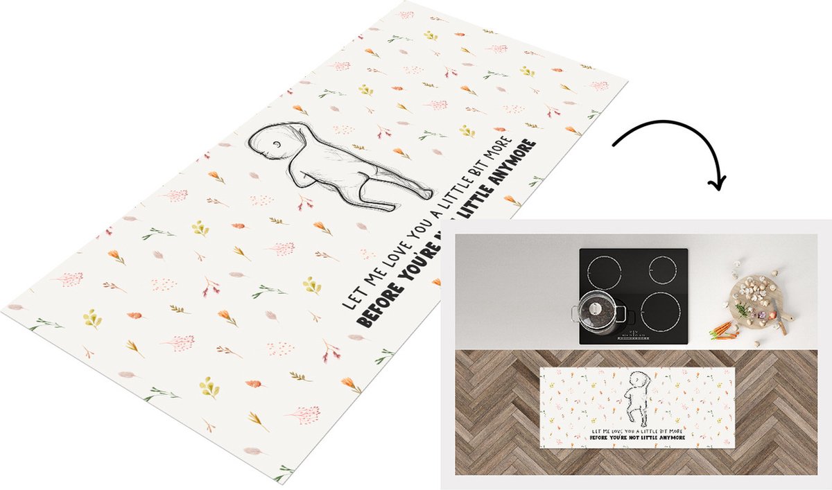 KitchenYeah Keukenloper - Loper keuken - Let me love you a little bit more - Spreuken - Bloemen - Baby - Quotes - 120x50 cm - Keukenloper vinyl Multicolor