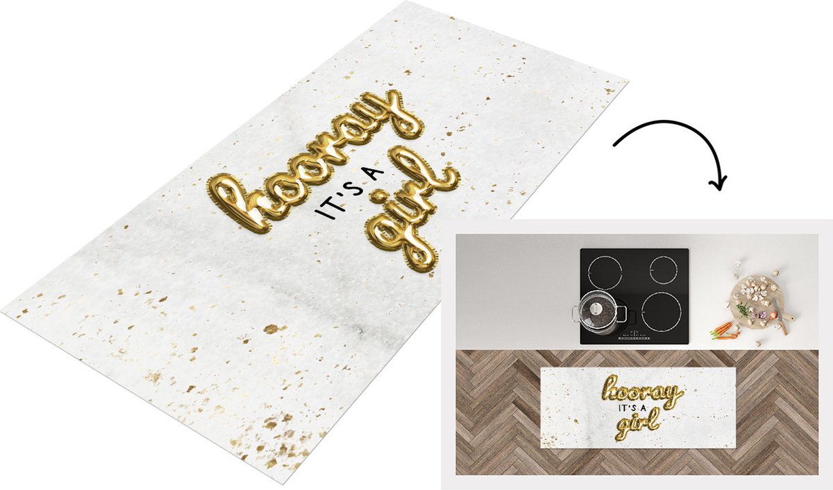 KitchenYeah Keukenloper - Loper keuken - Spreuken - Hooray it's a girl - Meisje - Spreuken - 120x50 cm - Keukenloper vinyl Multicolor