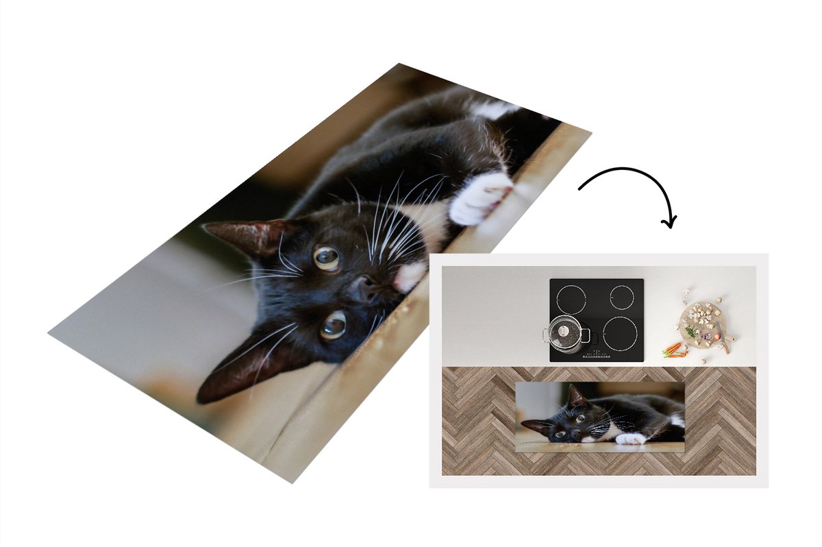 KitchenYeah Keukenloper - Loper keuken - Katten - Vloer - Zwart - Keukenloper vinyl Multicolor