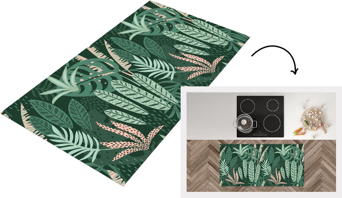 KitchenYeah Keukenloper - Loper keuken - Bladeren - Exotische planten - Patroon - 120x60 cm - Keukenloper vinyl Multicolor