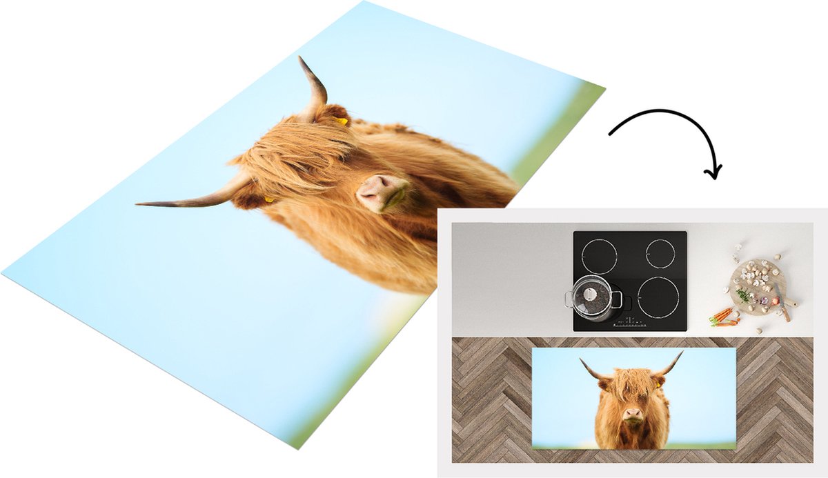 KitchenYeah Keukenloper - Loper keuken - Schotse hooglander - Haar - Gras - 120x60 cm - Keukenloper vinyl Multicolor