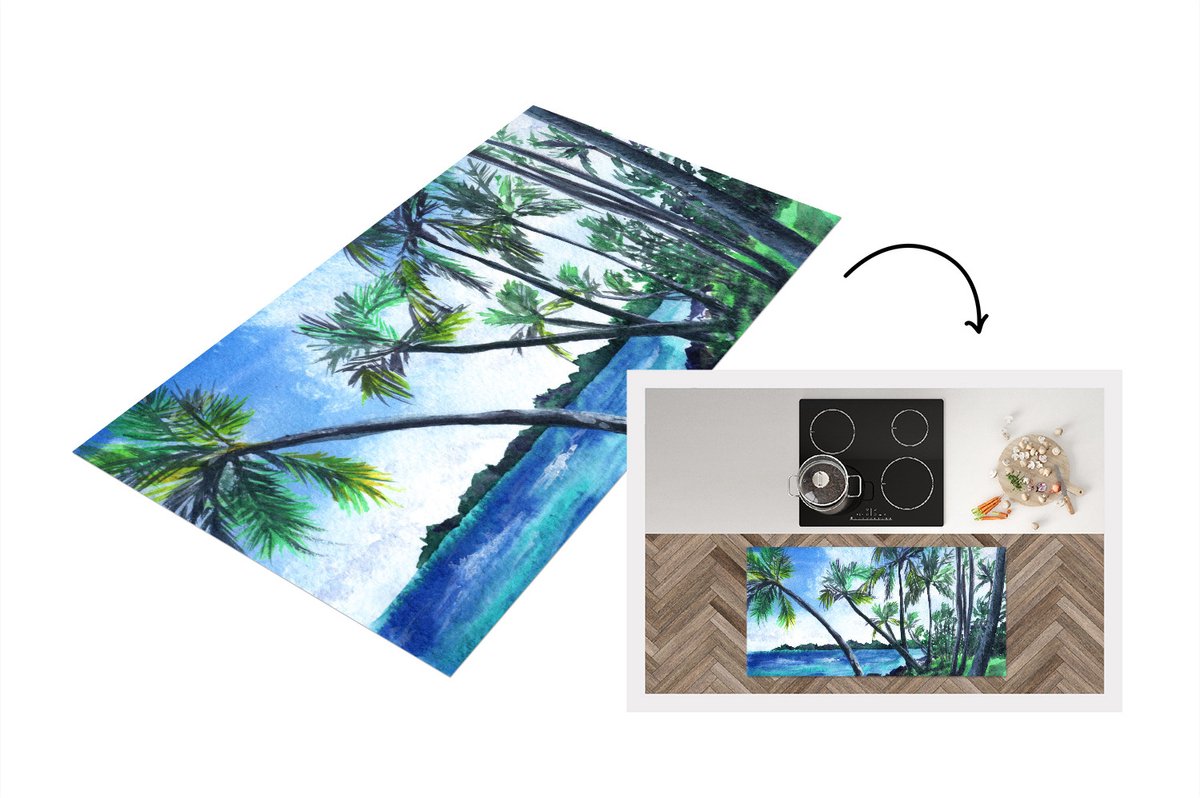 KitchenYeah Keukenloper - Loper keuken - Palmboom - Water - Lucht - 120x60 cm - Keukenloper vinyl Multicolor