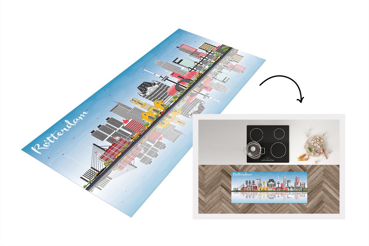KitchenYeah Keukenloper - Loper keuken - Architectuur - Rotterdam - Skyline - 120x50 cm - Keukenloper vinyl Multicolor