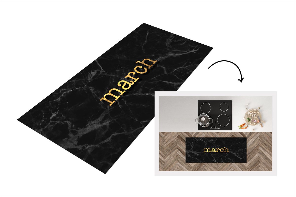 KitchenYeah Keukenloper - Loper keuken - Quote - Kalender - Maart - Goud - 120x50 cm - Keukenloper vinyl Multicolor
