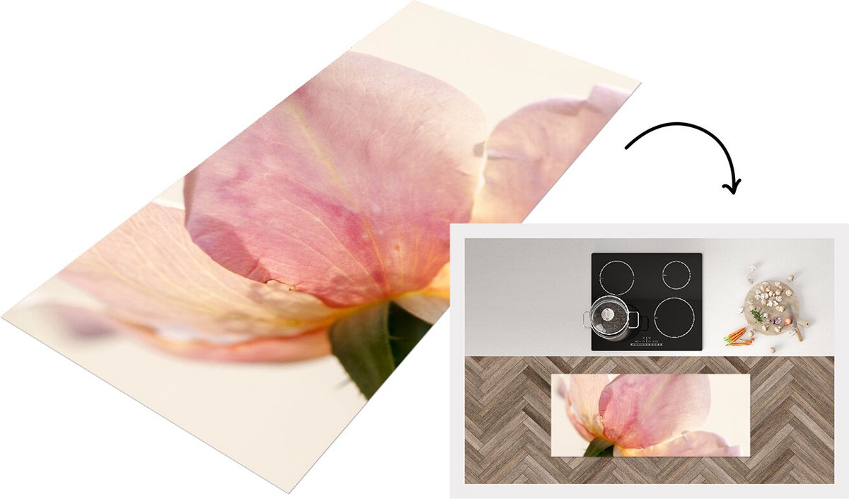 KitchenYeah Keukenloper - Loper keuken - Een nog jonge en gevoelige roze roos met witte achtergrond - 120x50 cm - Keukenloper vinyl Multicolor