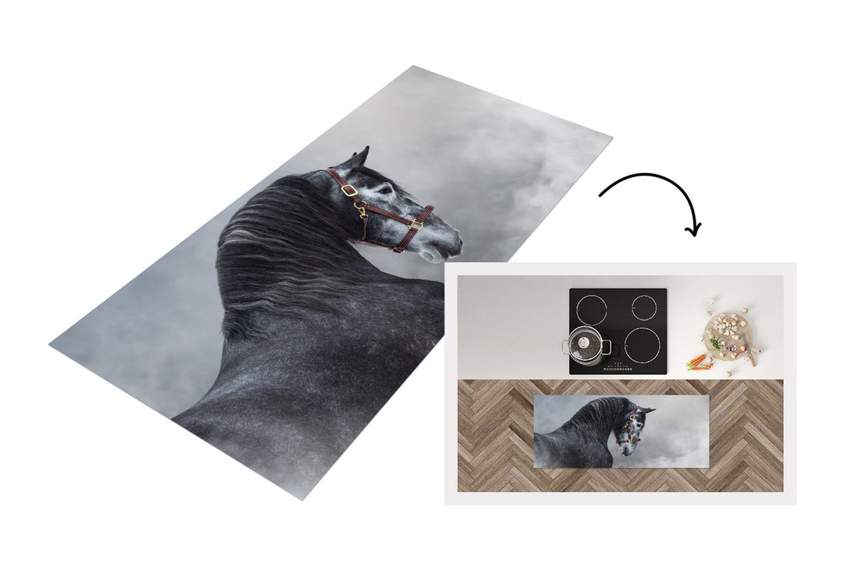 KitchenYeah Keukenloper - Loper keuken - Paard - Rook - Dier - 120x50 cm - Keukenloper vinyl Multicolor