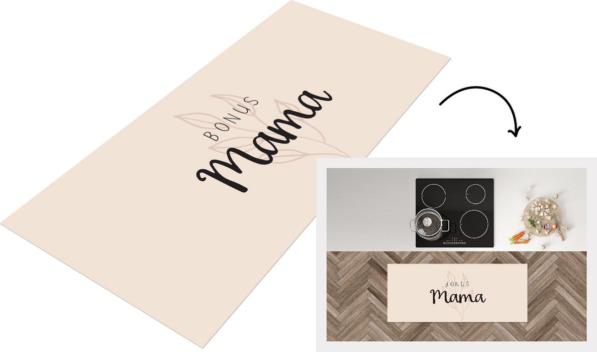 KitchenYeah Keukenloper - Loper keuken - Spreuken - Quotes Bonus mama - Moederdag - Planten - Stiefmoeder - 120x50 cm - Keukenloper vinyl Multicolor