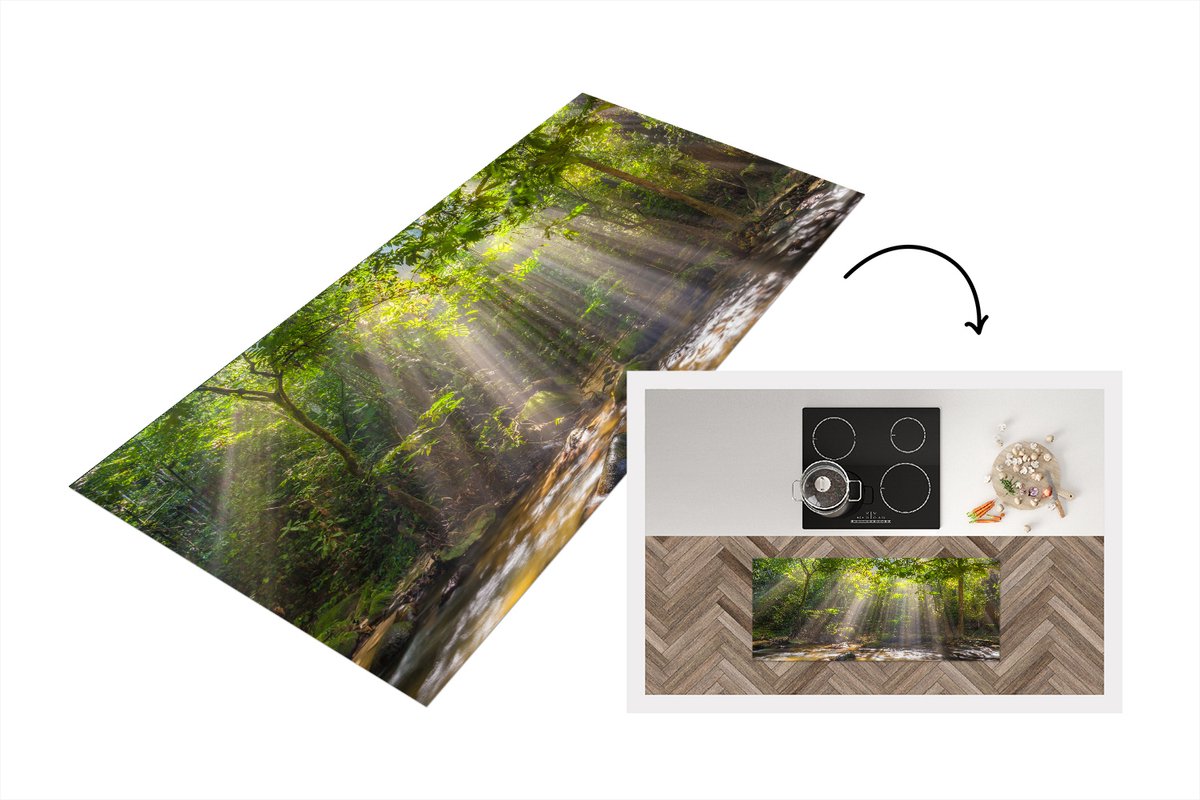 KitchenYeah Keukenloper - Loper keuken - Zonnestralen door bladerdek - Keukenloper vinyl Multicolor