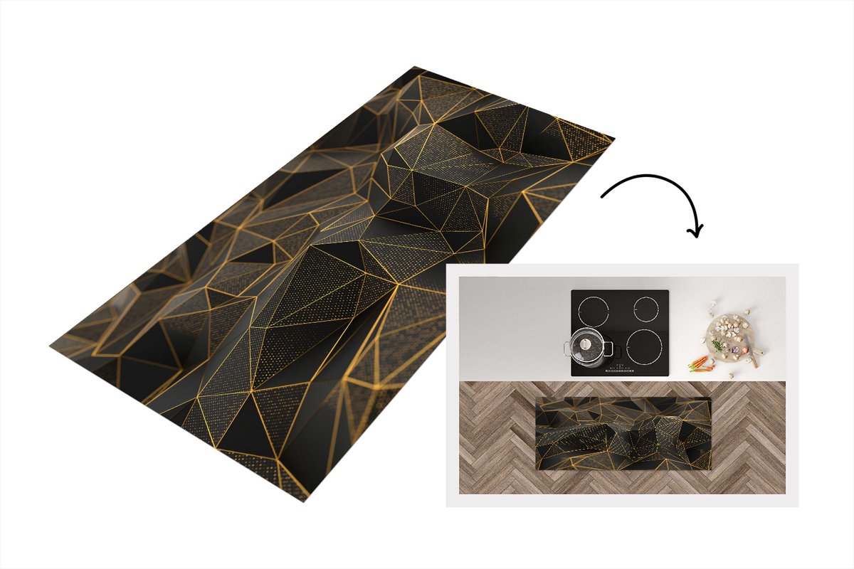 KitchenYeah Keukenloper - Loper keuken - Abstract - Goud - 3D - Keukenloper vinyl Multicolor