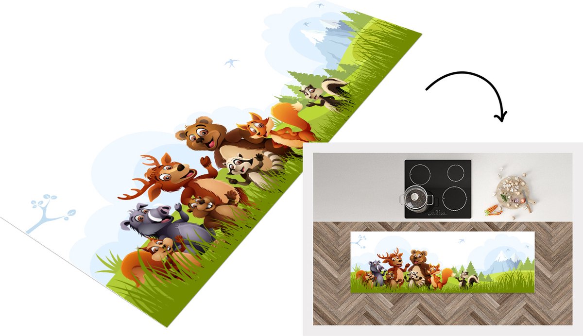 KitchenYeah Keukenloper - Loper keuken - Cartoon - Dieren - Bos - 150x50 cm - Keukenloper vinyl Multicolor