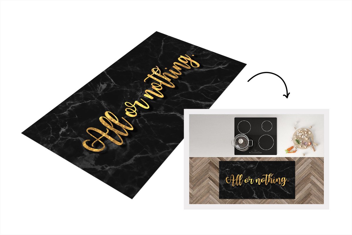 KitchenYeah Keukenloper - Loper keuken - Spreuken - Goud - Zwart - Marmer - Keukenloper vinyl, foto 2