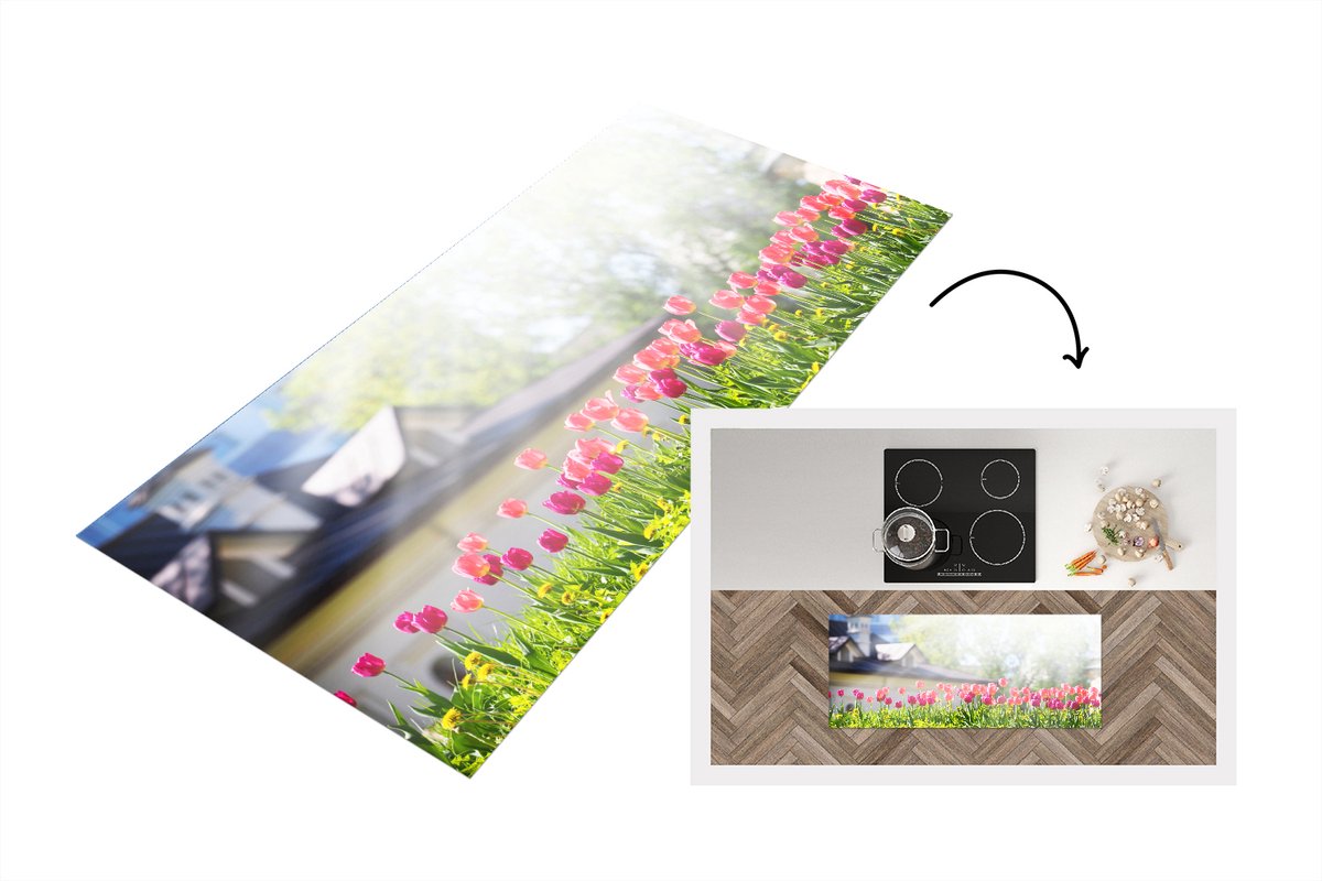 KitchenYeah Keukenloper - Loper keuken - Tulpen - Kleuren - Lente - 120x50 cm - Keukenloper vinyl Multicolor