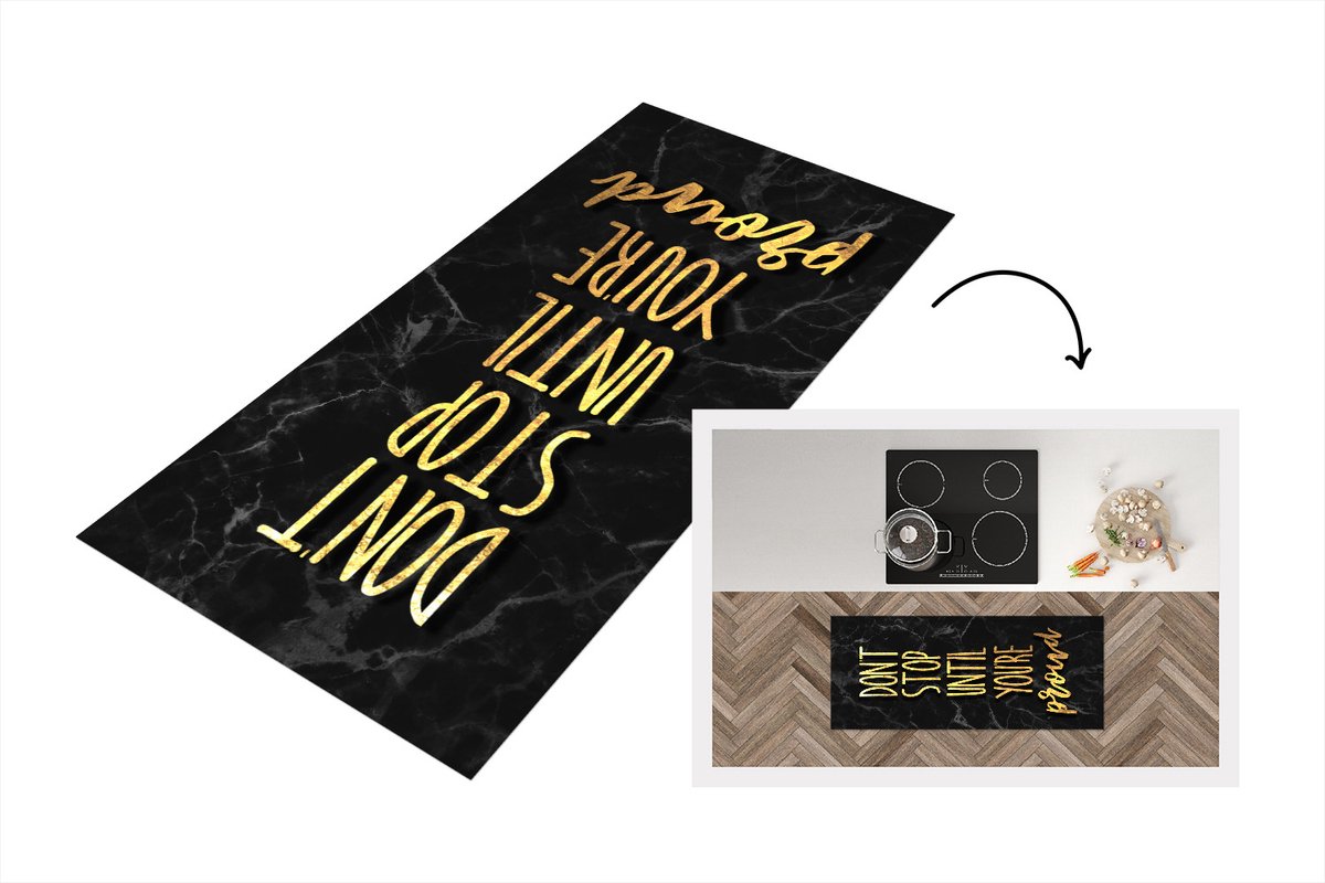 KitchenYeah Keukenloper - Loper keuken - Spreuken - Motivatie - Goud - Zwart - 120x50 cm - Keukenloper vinyl Multicolor