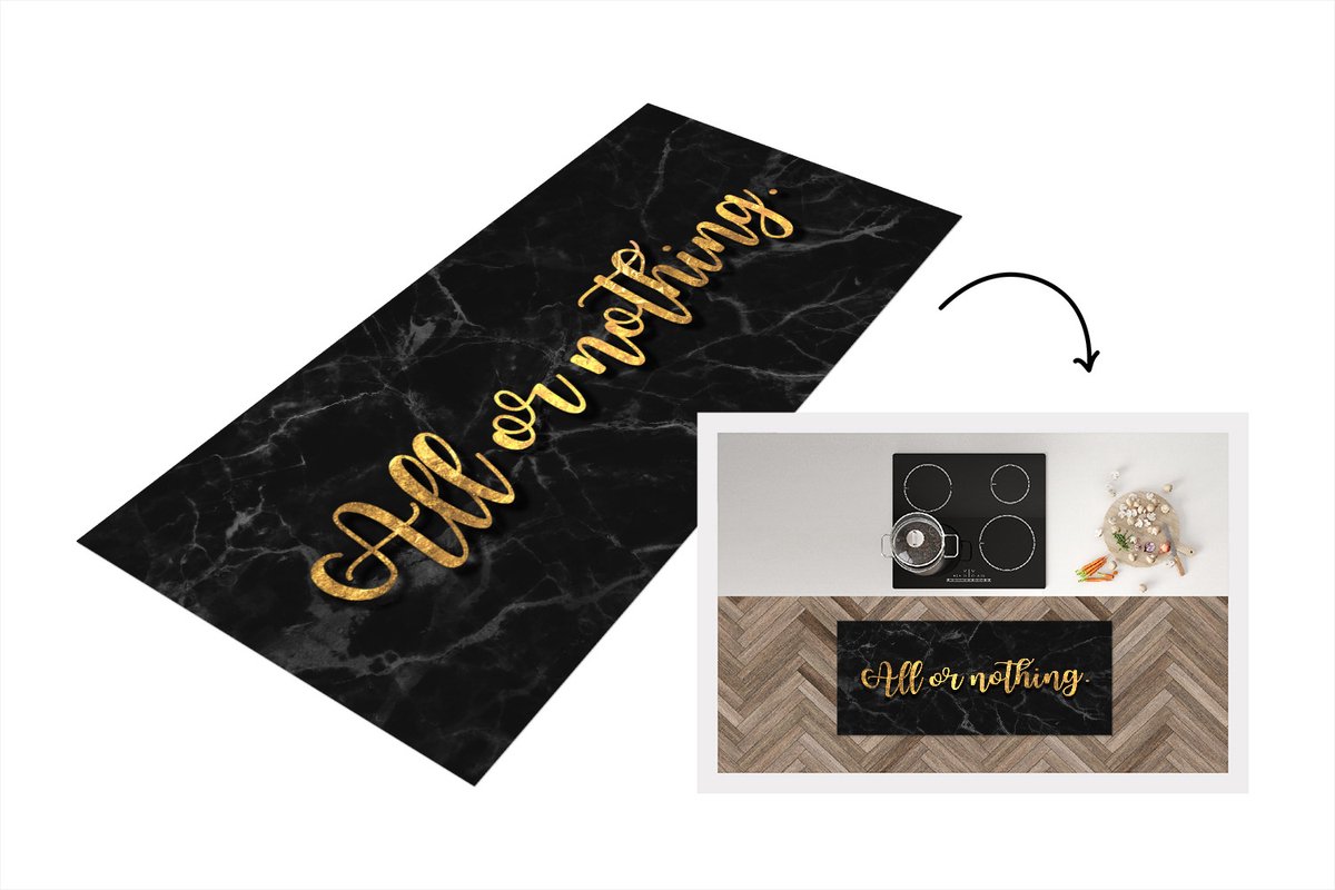 KitchenYeah Keukenloper - Loper keuken - Spreuken - Goud - Zwart - Marmer - Keukenloper vinyl Multicolor