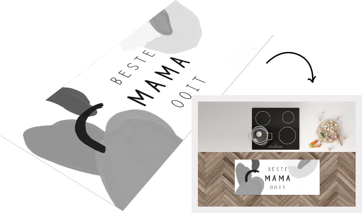 KitchenYeah Keukenloper - Loper keuken - Spreuken - Quotes - Beste Mama Ooit - Moederdag - Mama cadeau - zwart wit - 120x50 cm - Keukenloper vinyl Zwart; Wit