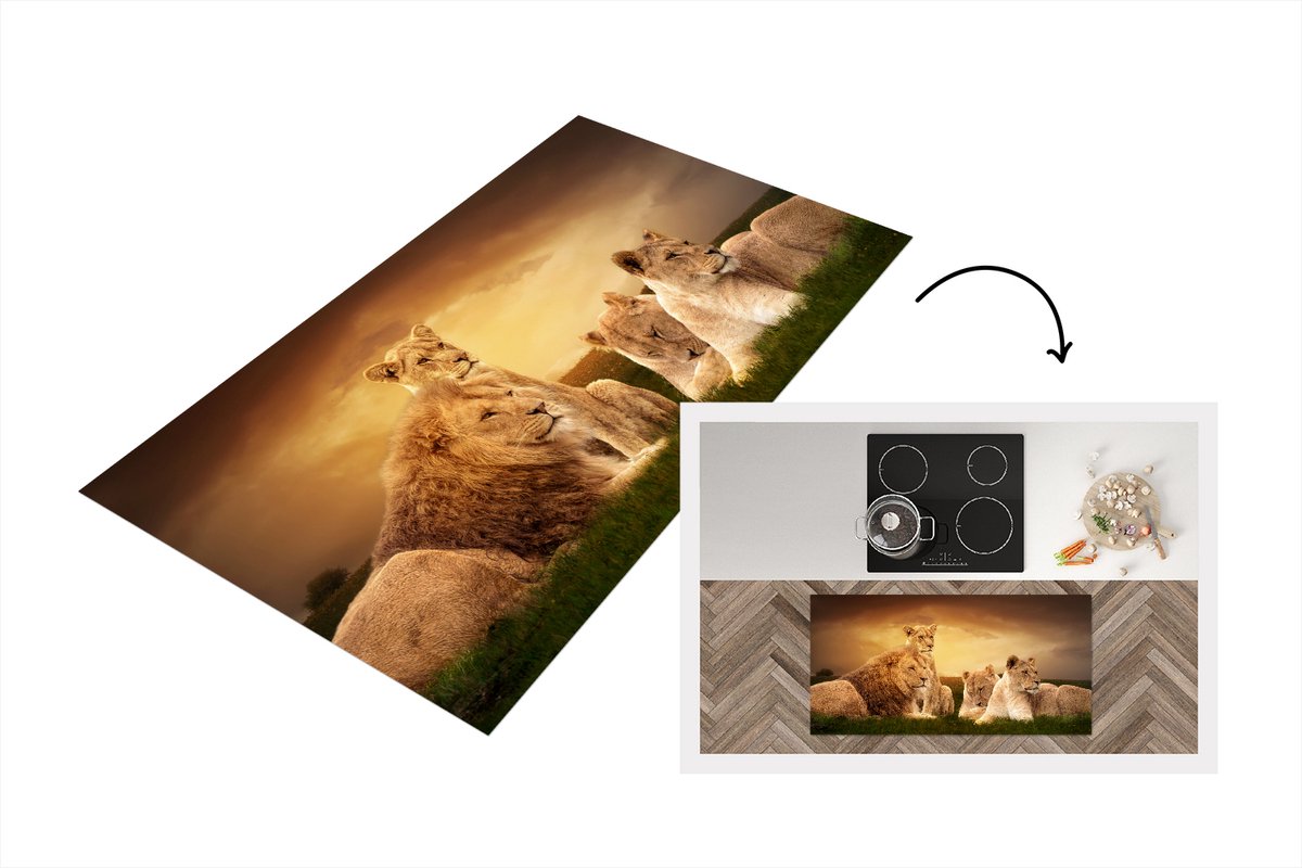 KitchenYeah Keukenloper - Loper keuken - Leeuwen - Gras - Lucht - 120x60 cm - Keukenloper vinyl Multicolor