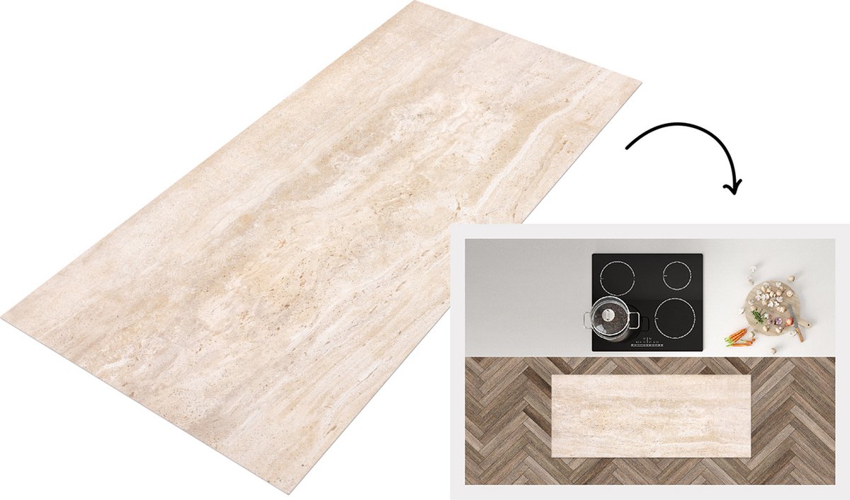 KitchenYeah Keukenloper - Loper keuken - Marmer - Stenen - Zand - Textuur - 120x50 cm - Keukenloper vinyl Multicolor
