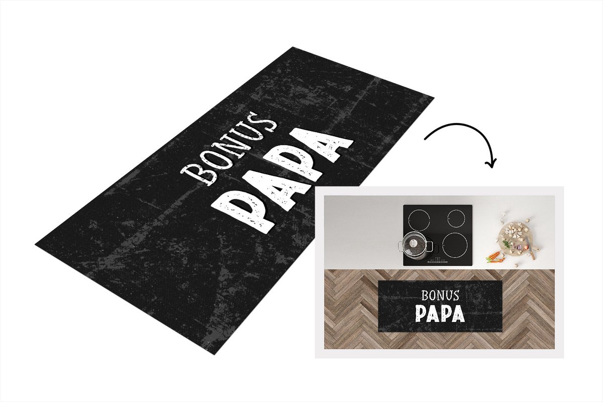 KitchenYeah Keukenloper - Loper keuken - Vaderdag - Bonus papa - Quote - Spreuken - 120x50 cm - Keukenloper vinyl Multicolor