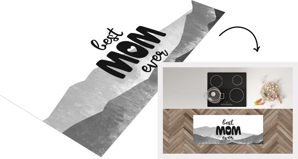 KitchenYeah Keukenloper - Loper keuken - Spreuken - Quotes Best Mom Ever - Moederdag - Mama cadeau - zwart wit - 120x50 cm - Keukenloper vinyl Zwart; Wit