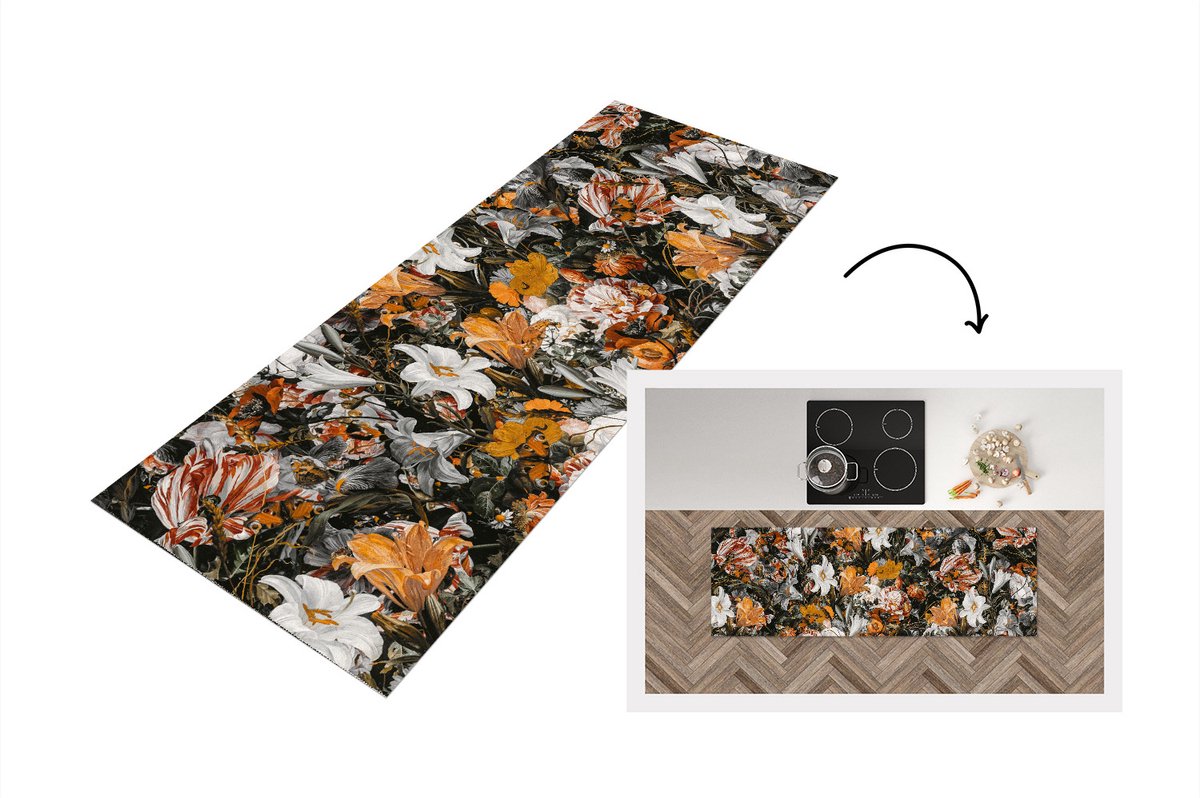 KitchenYeah Keukenloper - Loper keuken - Bloemen - Kunst - Collage - Keukenloper vinyl Multicolor