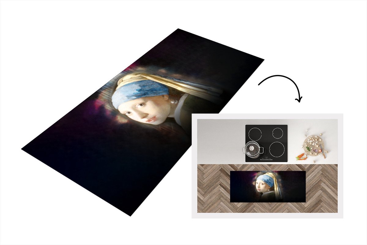 KitchenYeah Keukenloper - Loper keuken - Meisje met de parel - Johannes Vermeer - Regenboog - 120x50 cm - Keukenloper vinyl Multicolor