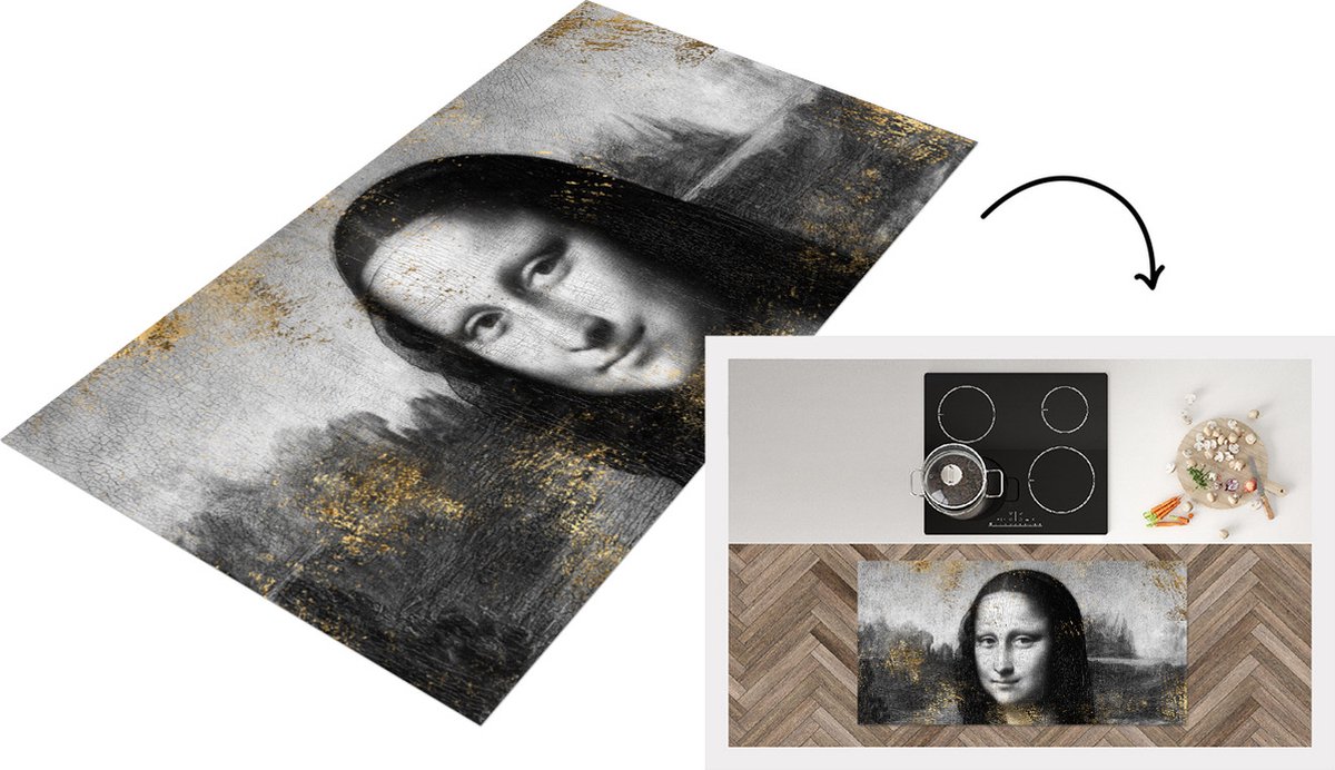 KitchenYeah Keukenloper - Loper keuken - Mona Lisa - Da Vinci - Zwart - Wit - Goud - Keukenloper vinyl, foto 2