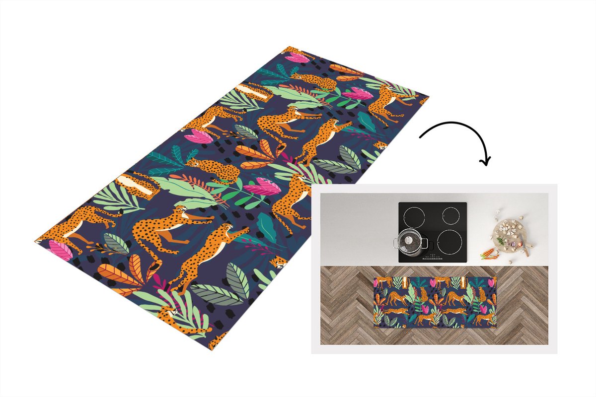 KitchenYeah Keukenloper - Loper keuken - Patroon - Cheetah - Jungle - 120x50 cm - Keukenloper vinyl Multicolor