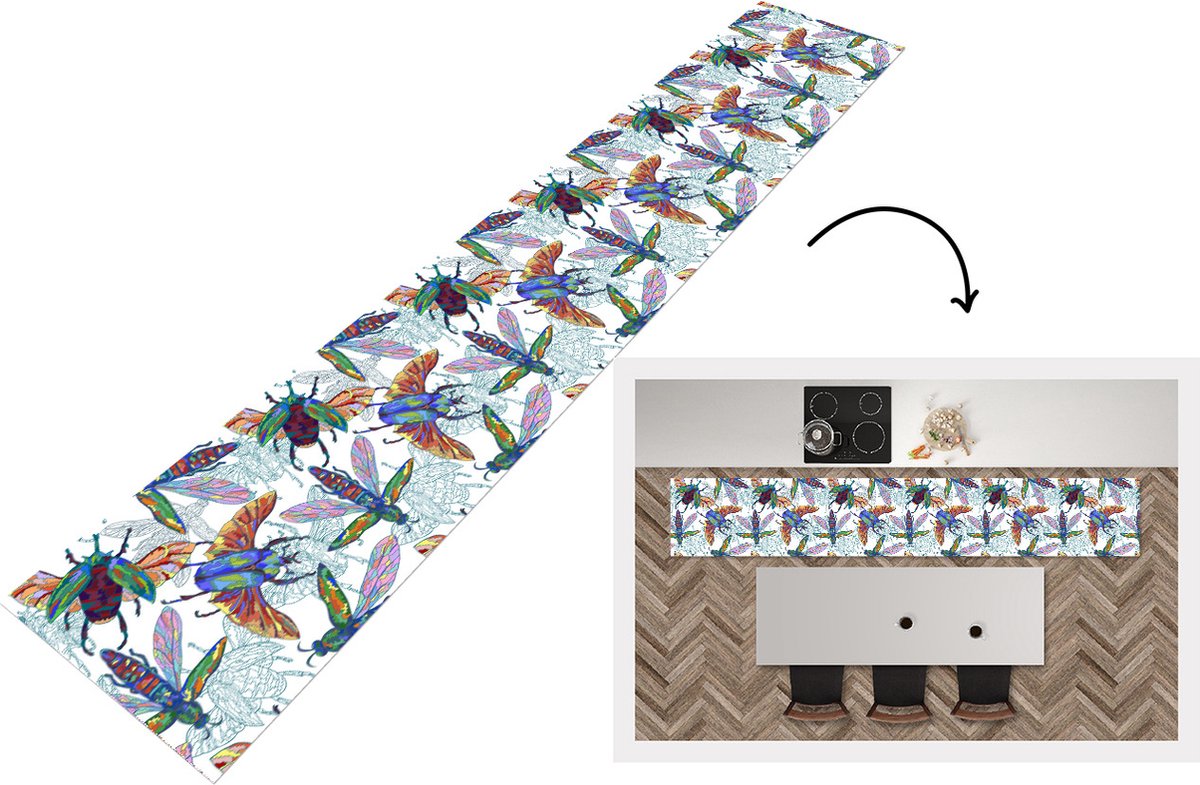 KitchenYeah Keukenloper - Loper keuken - Insecten - Regenboog - Design - Keukenloper vinyl multicolor, foto 3