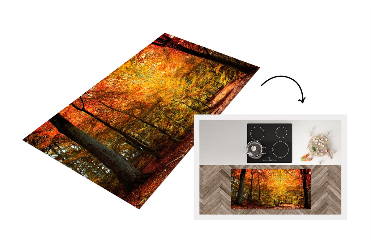 KitchenYeah Keukenloper - Loper keuken - Een oranje beukenbos - 120x60 cm - Keukenloper vinyl Multicolor