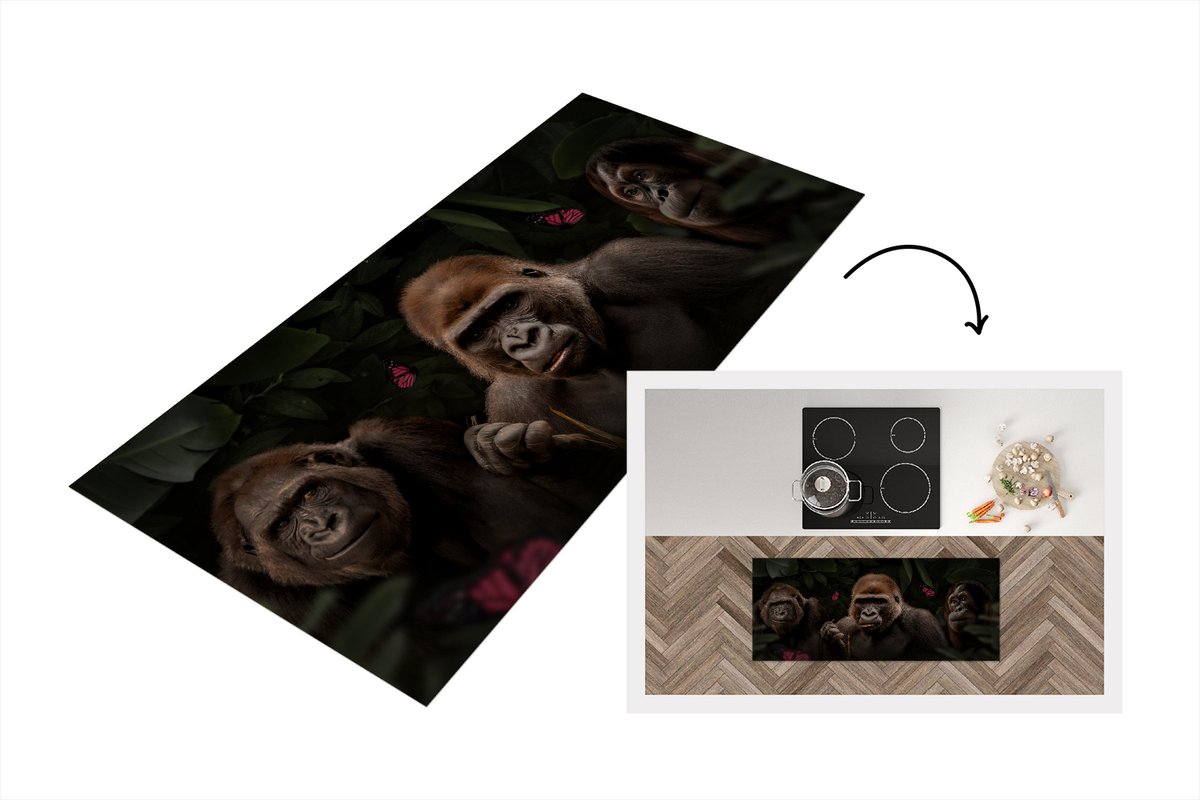 KitchenYeah Keukenloper - Loper keuken - Jungle - Apen - Vlinder - Planten - 120x50 cm - Keukenloper vinyl Multicolor