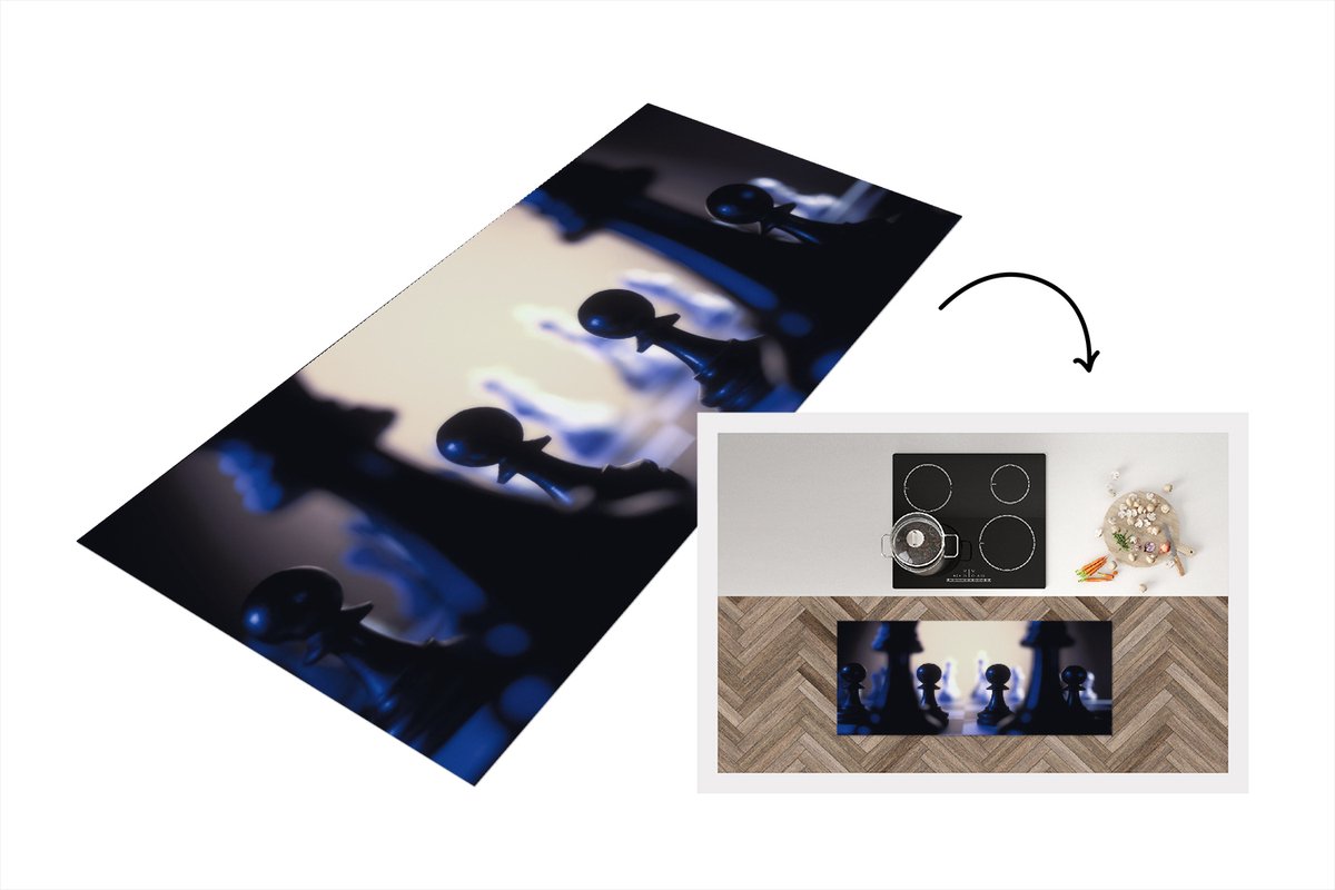 KitchenYeah Keukenloper - Loper keuken - De zwarte pionnen van het schaken - 120x50 cm - Keukenloper vinyl Multicolor