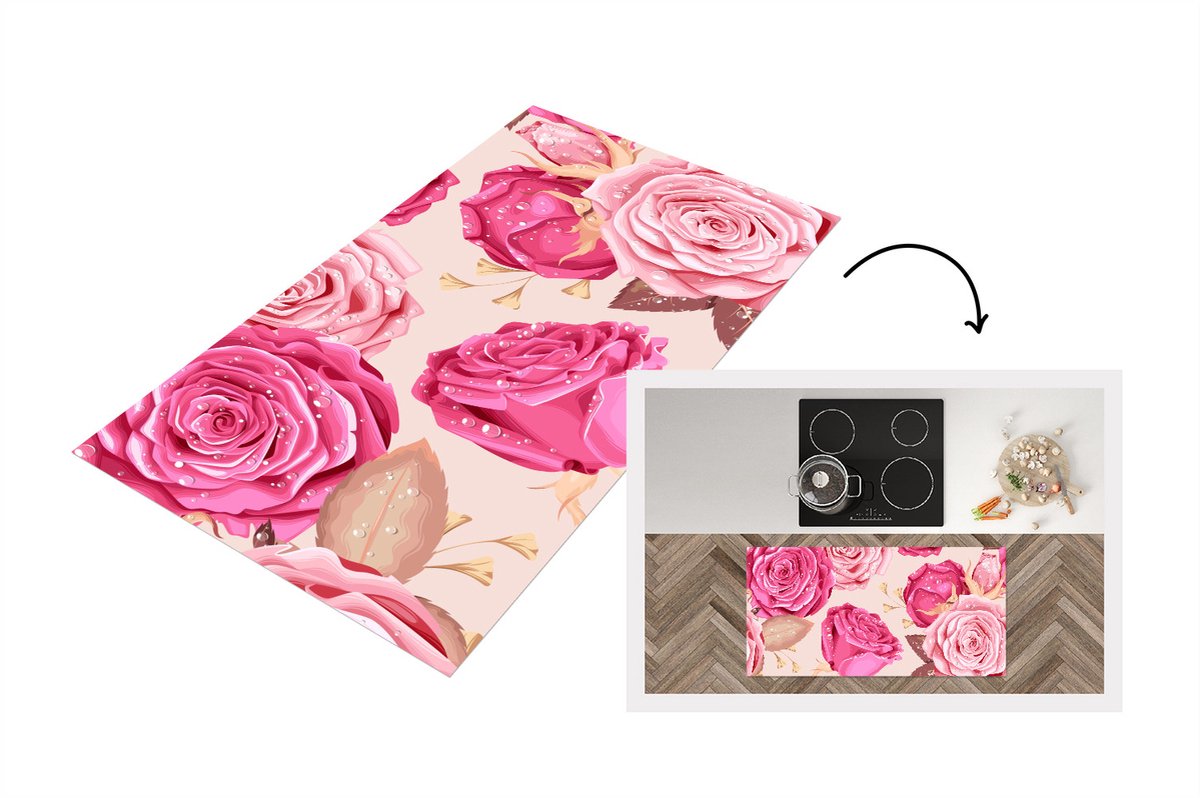 KitchenYeah Keukenloper - Loper keuken - Rozen - Collage - Roze - 120x60 cm - Keukenloper vinyl Multicolor